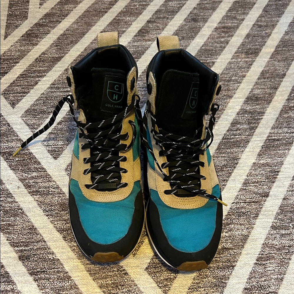 Cole Haan Men's Teal and Beige High-Top Sneakers